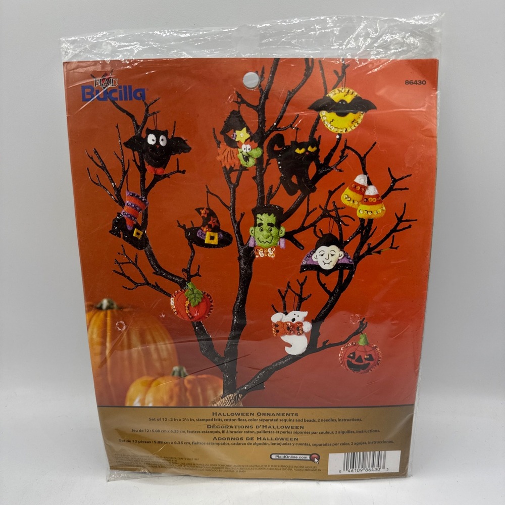 Bucilla Halloween Ornaments Kit Fall Felt Applique 86430 Set of 12